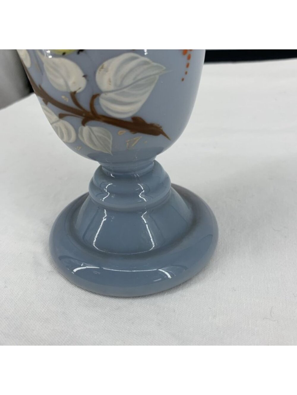 Antique Bristol Vase Victorian Blown Blue Glass Bird Floral Ruffle 7.5" - Picture 7 of 9